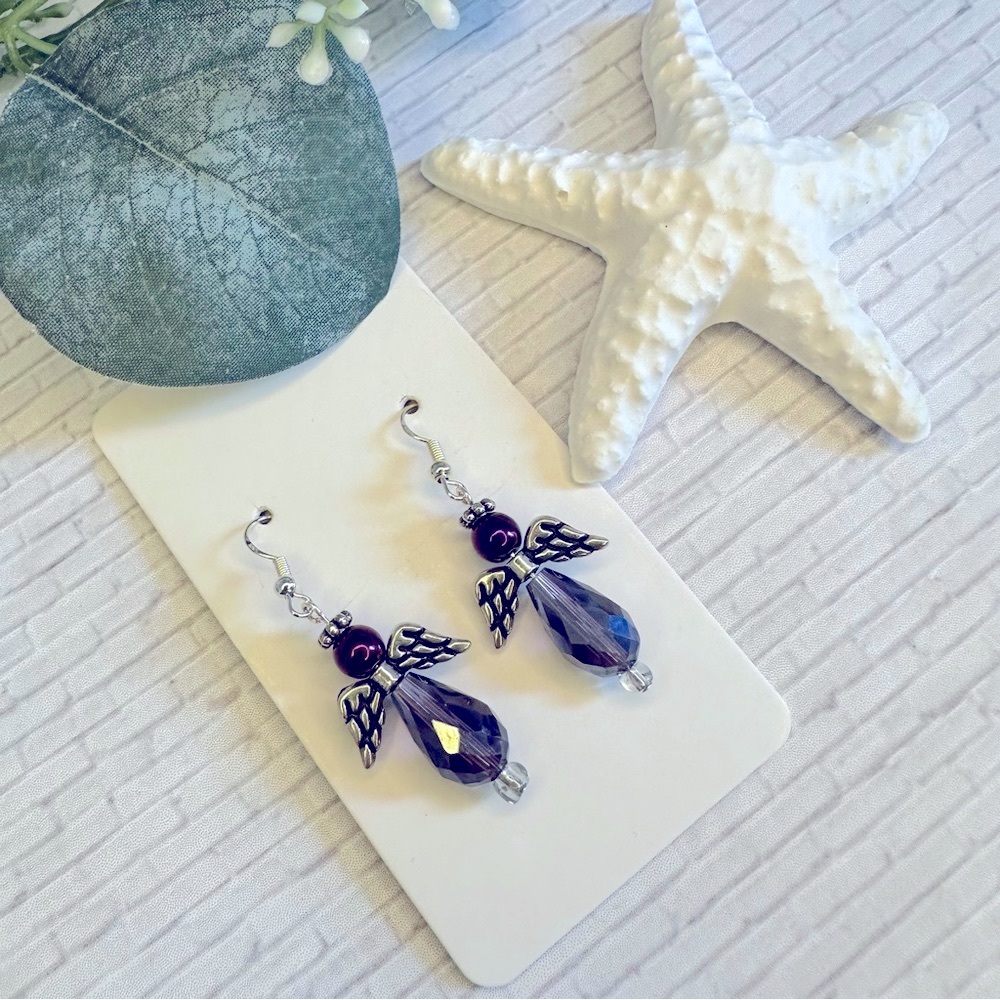 3/$18 Purple Angel Silver Earrings